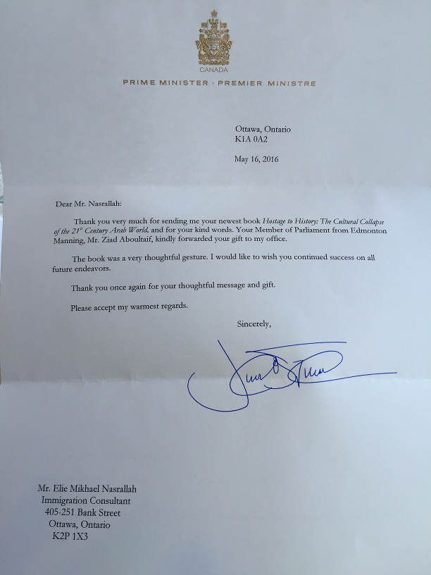 Thanks from the Prime Minister of Canada