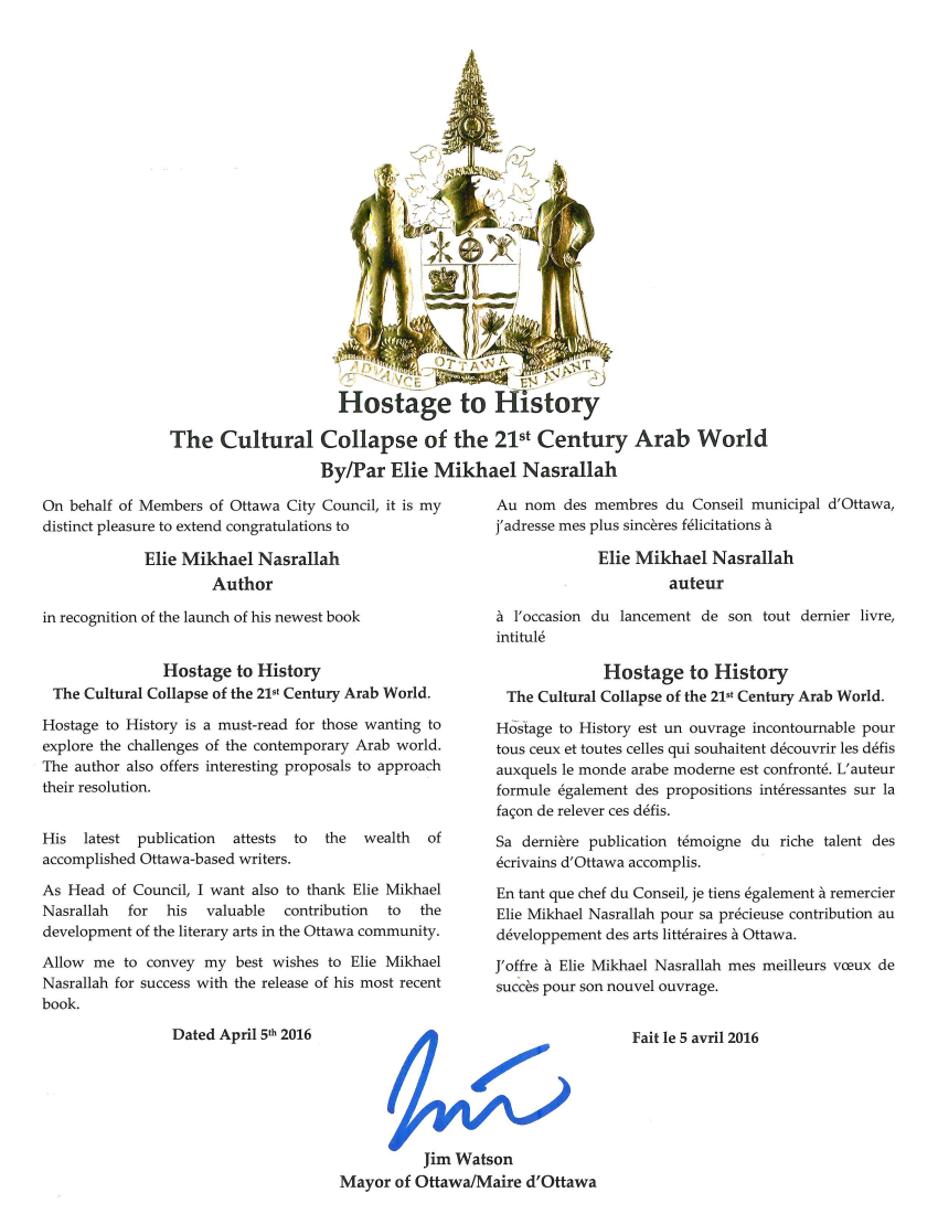 Praise for the book from the Mayor of Ottawa